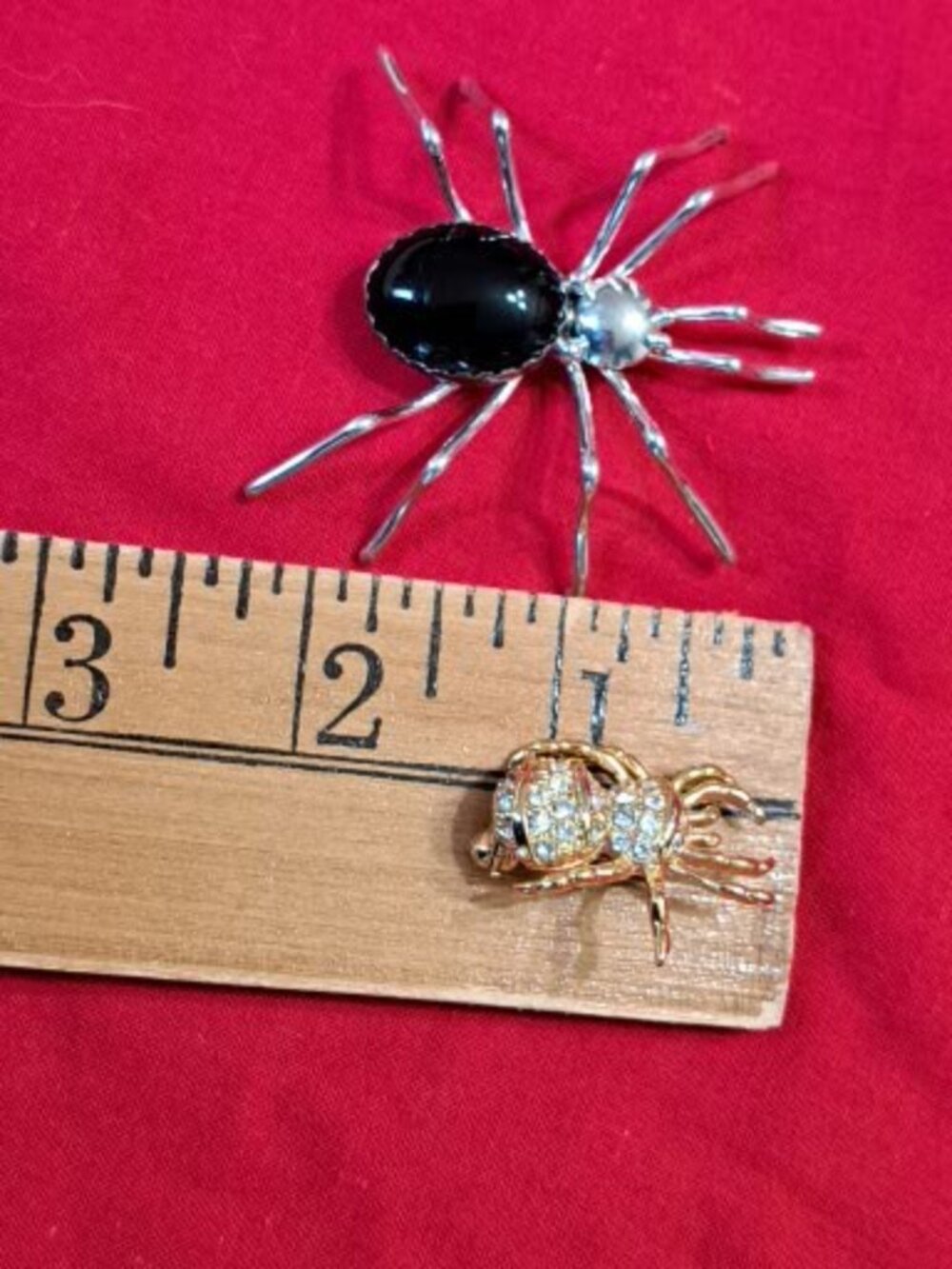 STERLING SILVER SPIDER BROOCH PIN W BLACK STONE & GOLD TONE SPIDER PIN HALLOWEEN - Picture 6 of 6